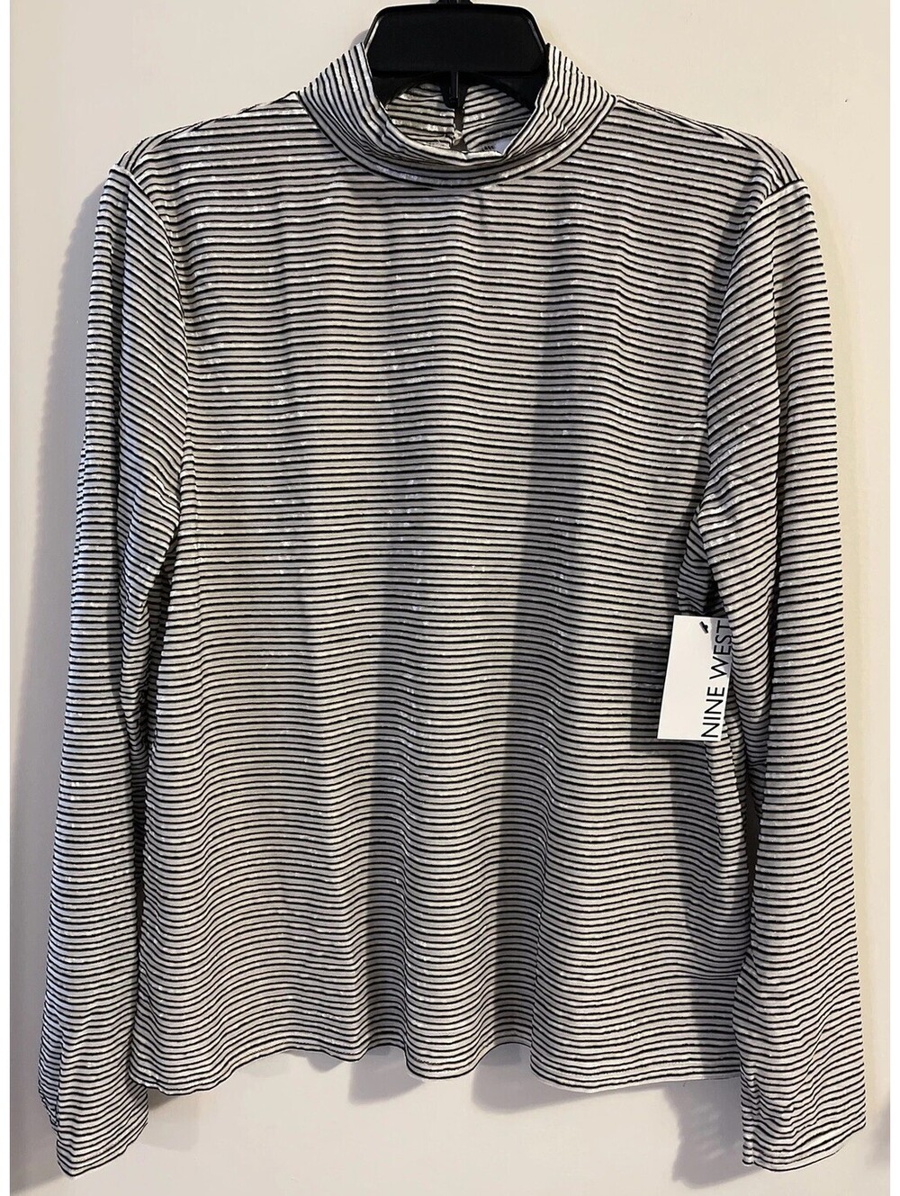 Nine West Womens XL Beige Striped Long Sleeved Mock Neck Blouse NWT! A1463